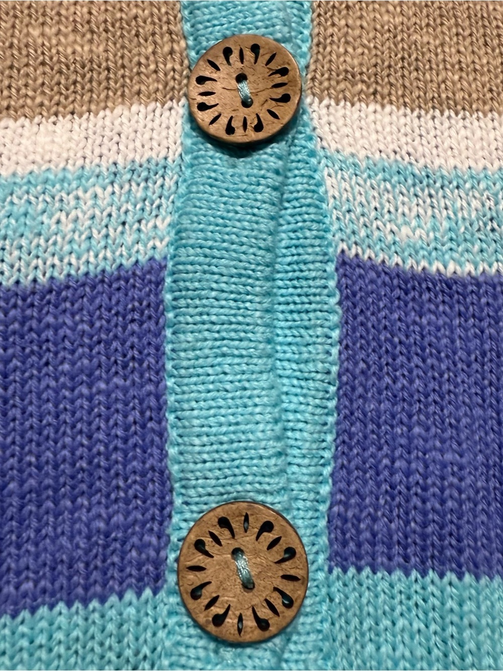 Lulu B Women’s XL Striped Knit Cardigan Sweater Blue Tan Yellow 100% Cotton - Picture 3 of 11